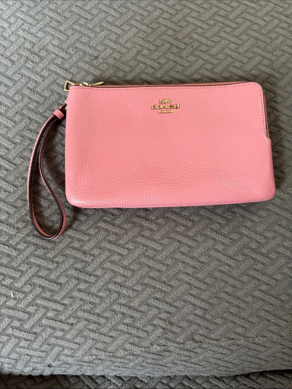 Coach Pink Pebbled Leather Wristlet with Gold Logo